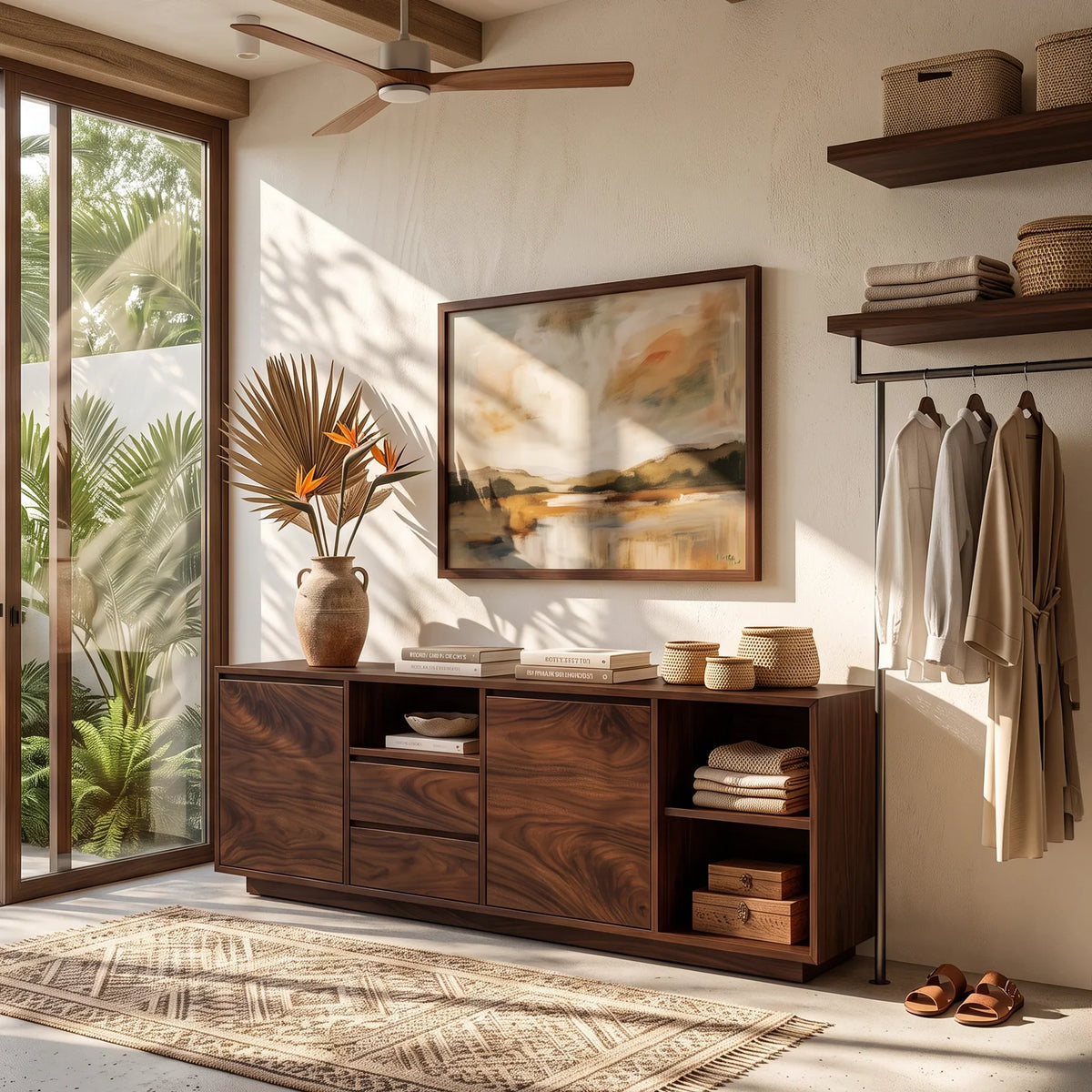 Modern Ripple Front Sideboard Open Entryway Hallway