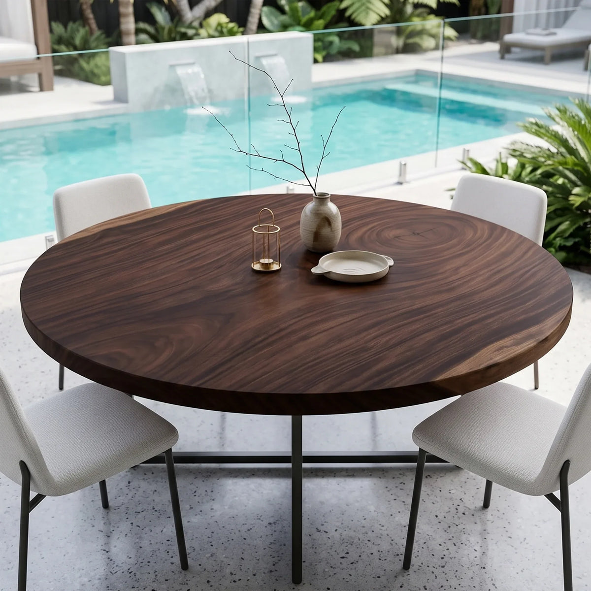 Mid Century Round Dining Table Top Garden View