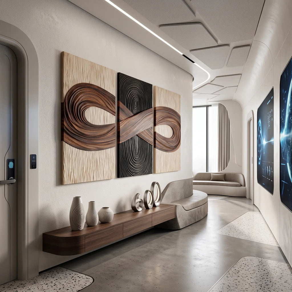 Handcrafted Infinity Wooden Wall Sculpture Modern Living Room