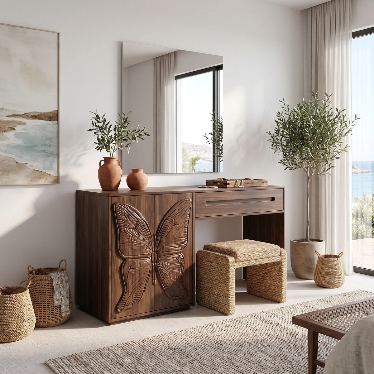 Dreamy Bedroom Vanity Makeup Vanity Desk Butterfly Cabinet For Dressing Room