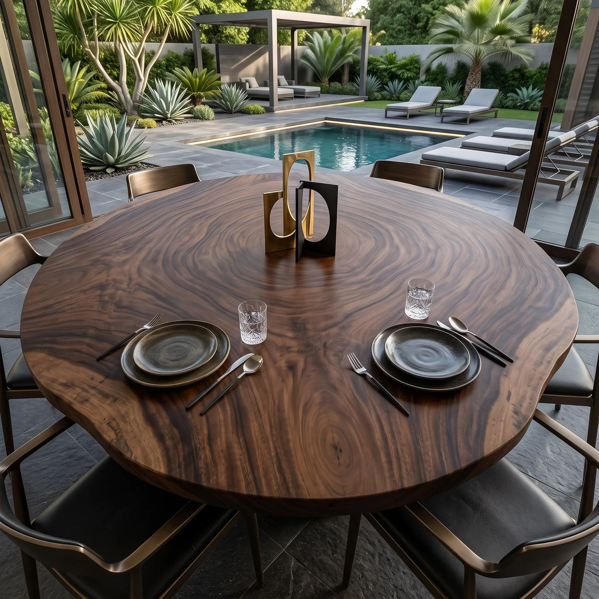 Rustic Live Edge Round Table Top 8 Seater