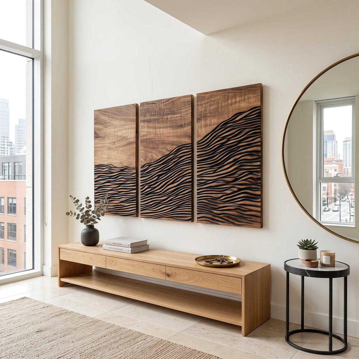 Coastal Abstract Wood Wall Art Master Bedroom