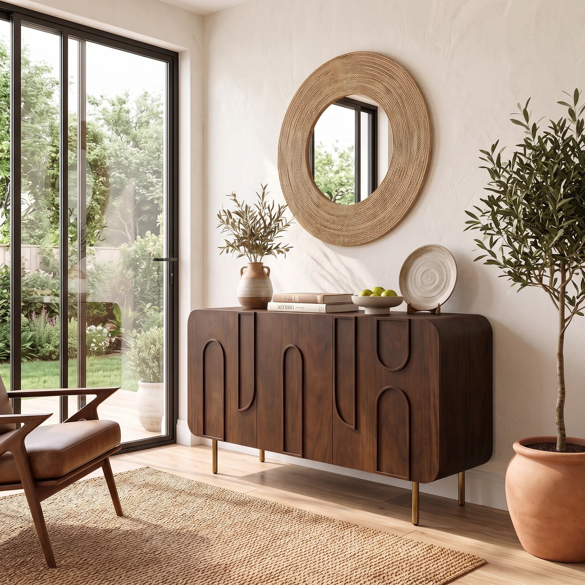 Mid Century Geometric Buffet Cabinet Living Room