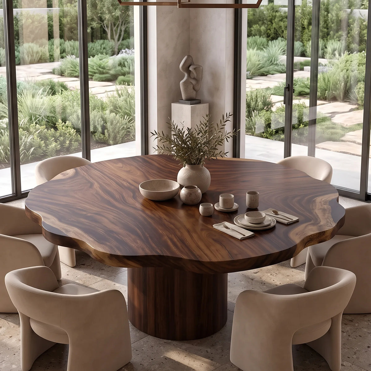 Mid Century Round Wood Table Top Dining Room