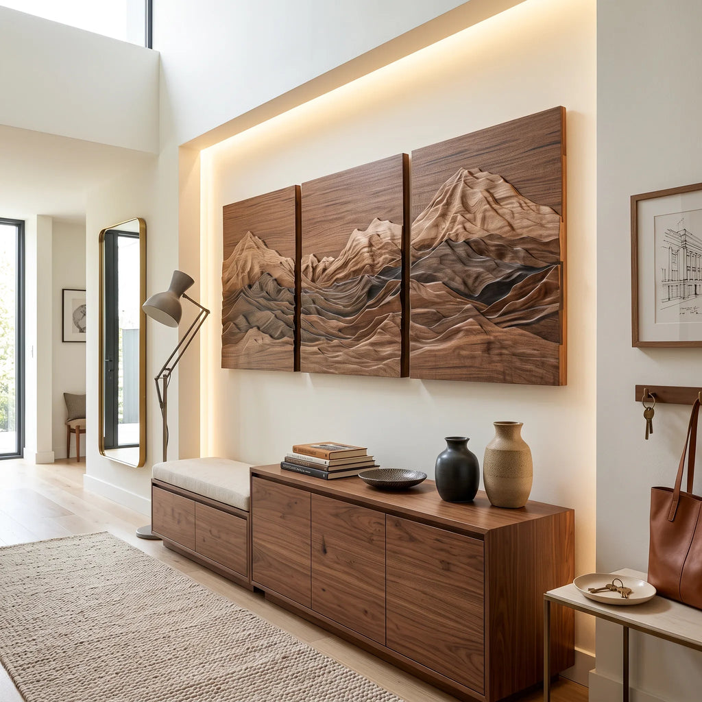 Rustic Mountain Wooden Wall Art Modern Entryway