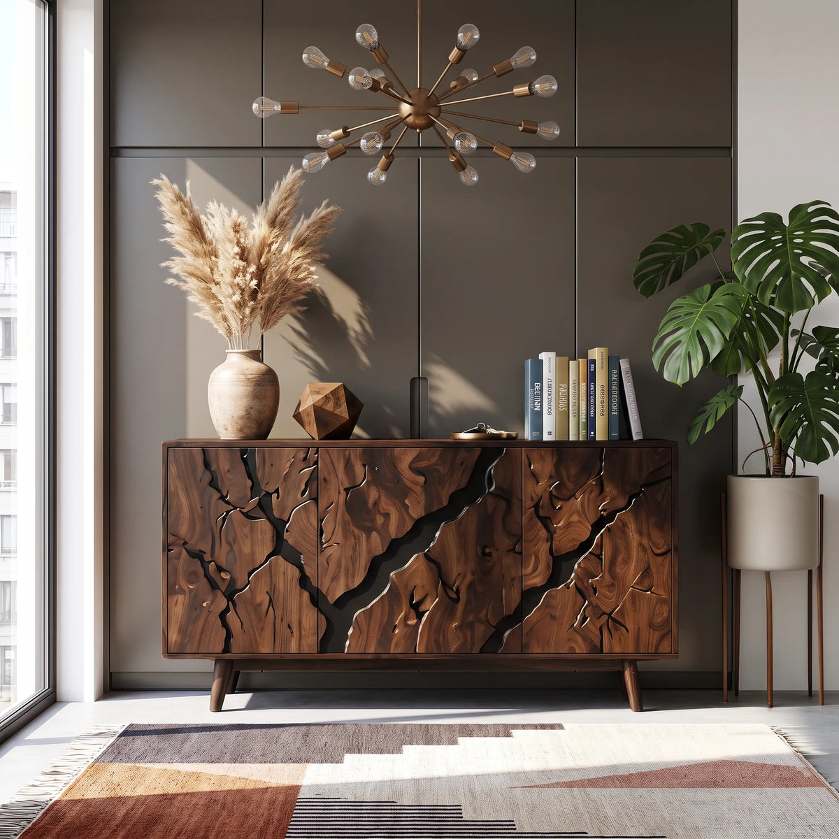 Contemporary Carved Sideboard Cabinet Entryway