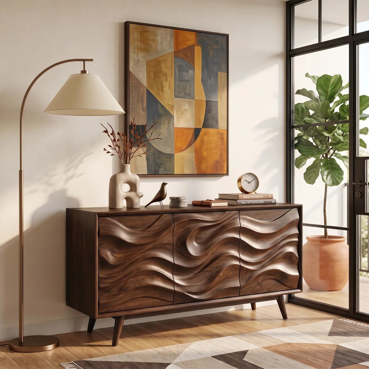 Organic Modern Wave Carved Sideboard Dining Room