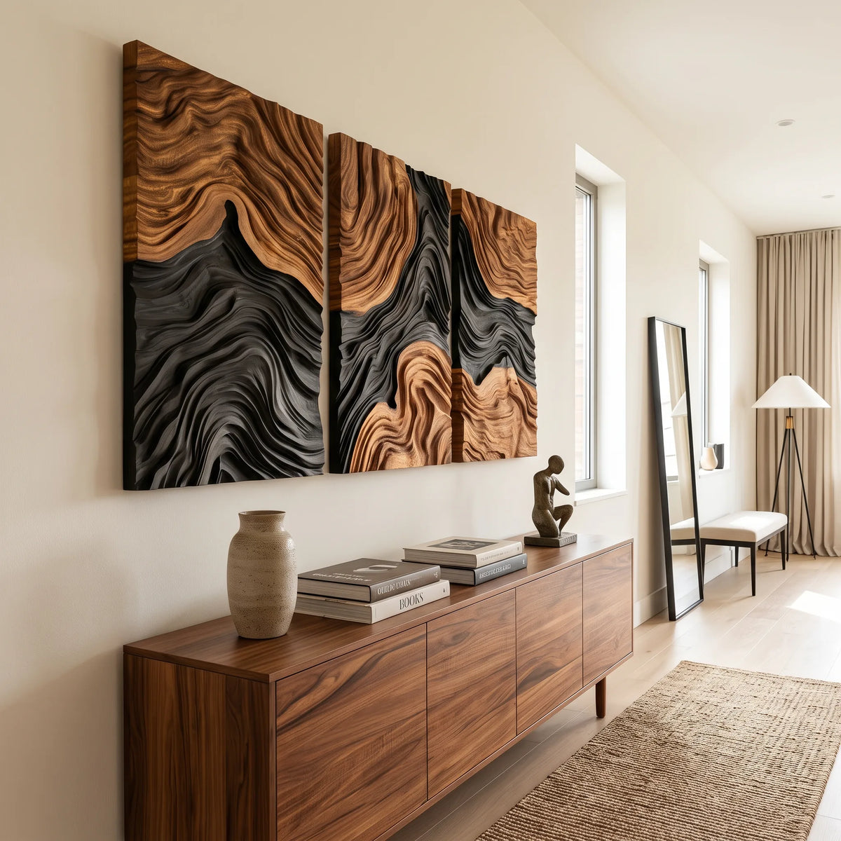 Mid Century Layered Landscape Wooden Wall Sculpture Hotel Suite