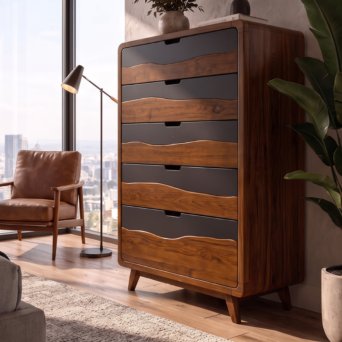 Rustic Tall Wooden 5 Drawer Dresser For Modern Farmhouse Bedroom