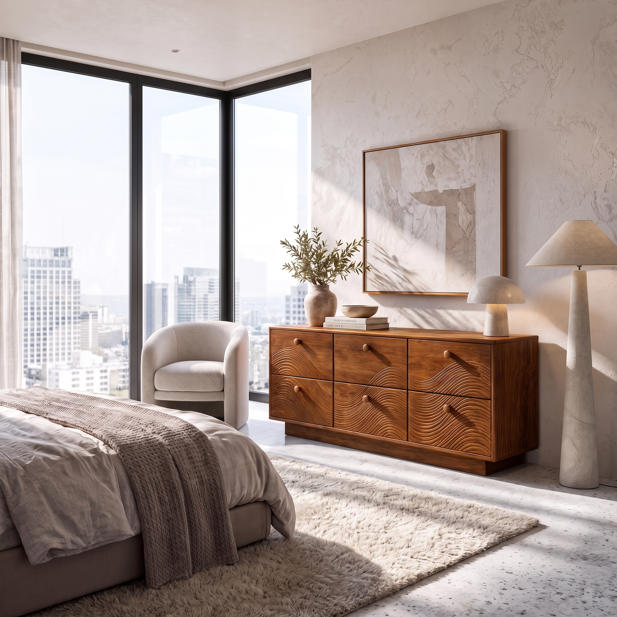 Rustic Bedroom Dresser With Low Profile Form And Simple Drawer Design