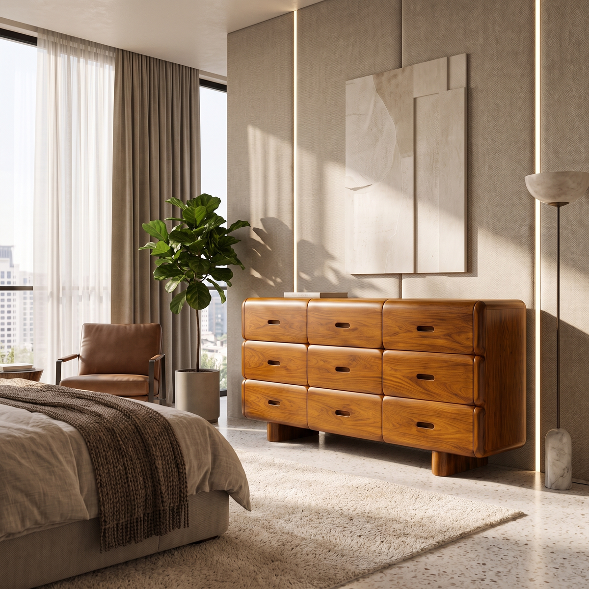 Rustic Solid Wood Dresser With Simple Low Frame For Bedroom