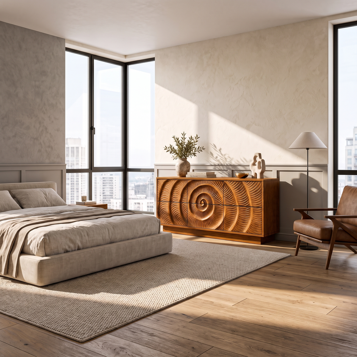 Contemporary Chest Dresser With Layered Circle Pattern For Bedroom