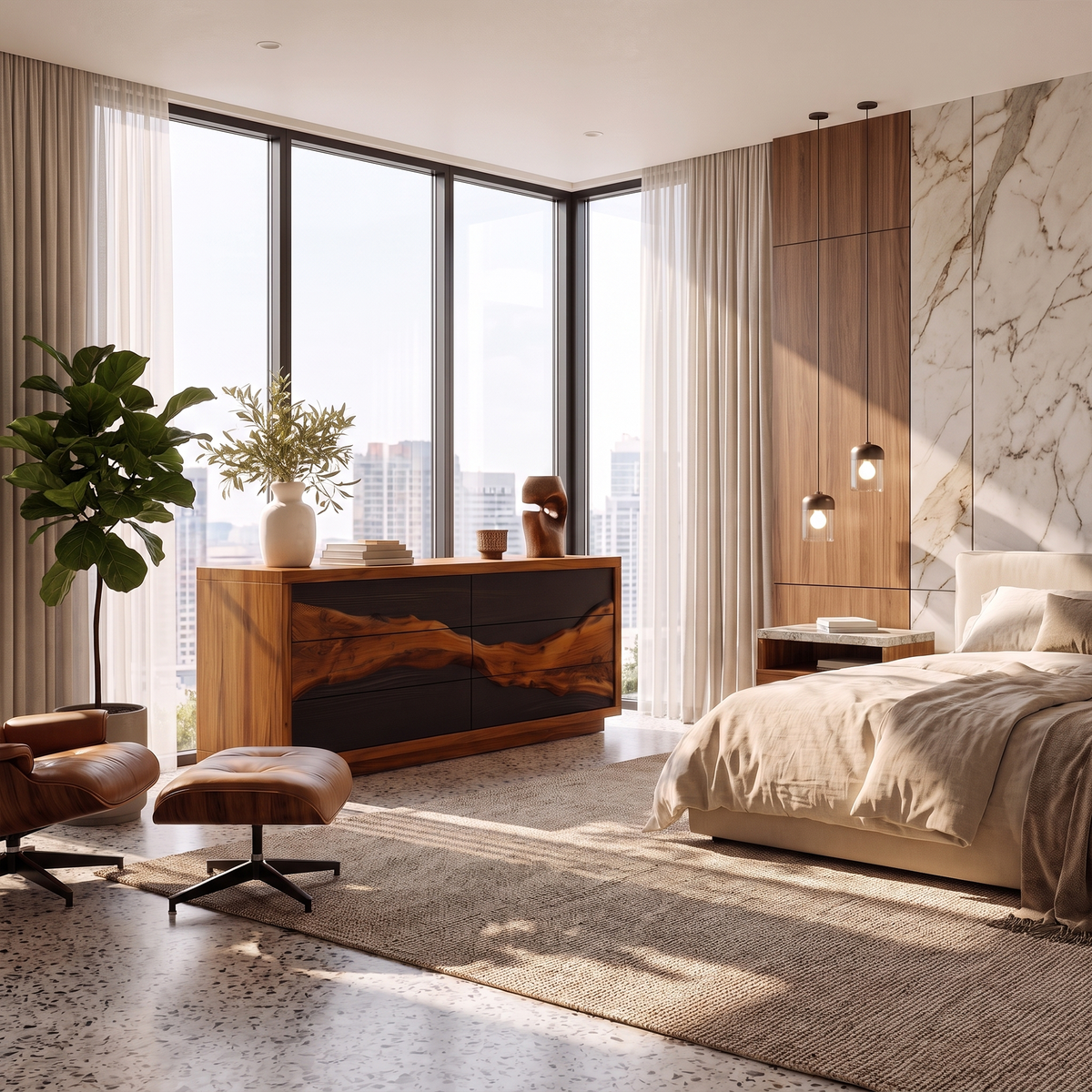 Modern Black Dresser With Contrasting Natural Wood Grain Front For Bedroom