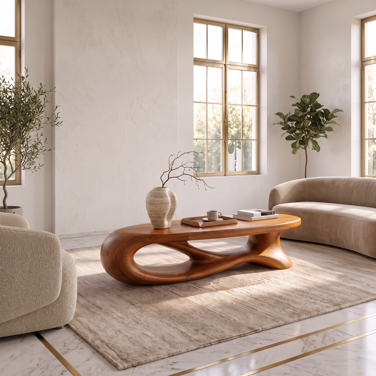 Modern Oval Coffee Table With Smooth Curved Profile For Living Room