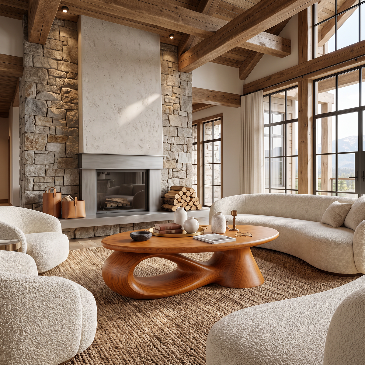 Organic Oval Coffee Table With Low Profile Form For Living Room