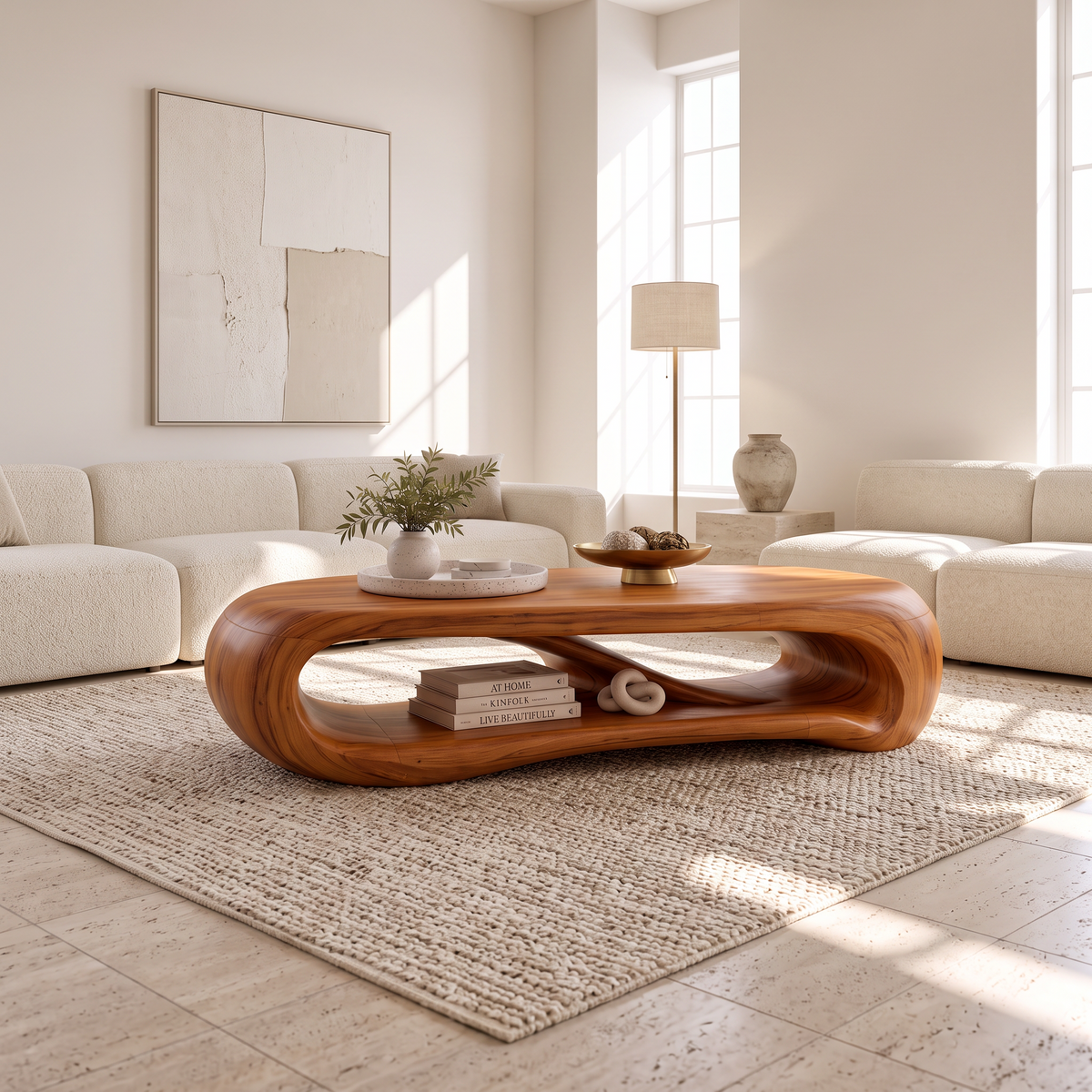 Modern Walnut Coffee Table With Soft Rounded Ends For Living Room