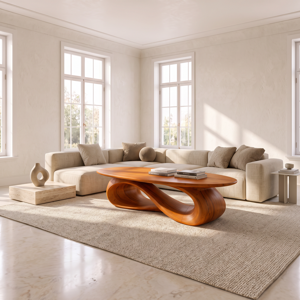 Modern Coffee Table With Oval Top And Clean Curved Profile For Living Room