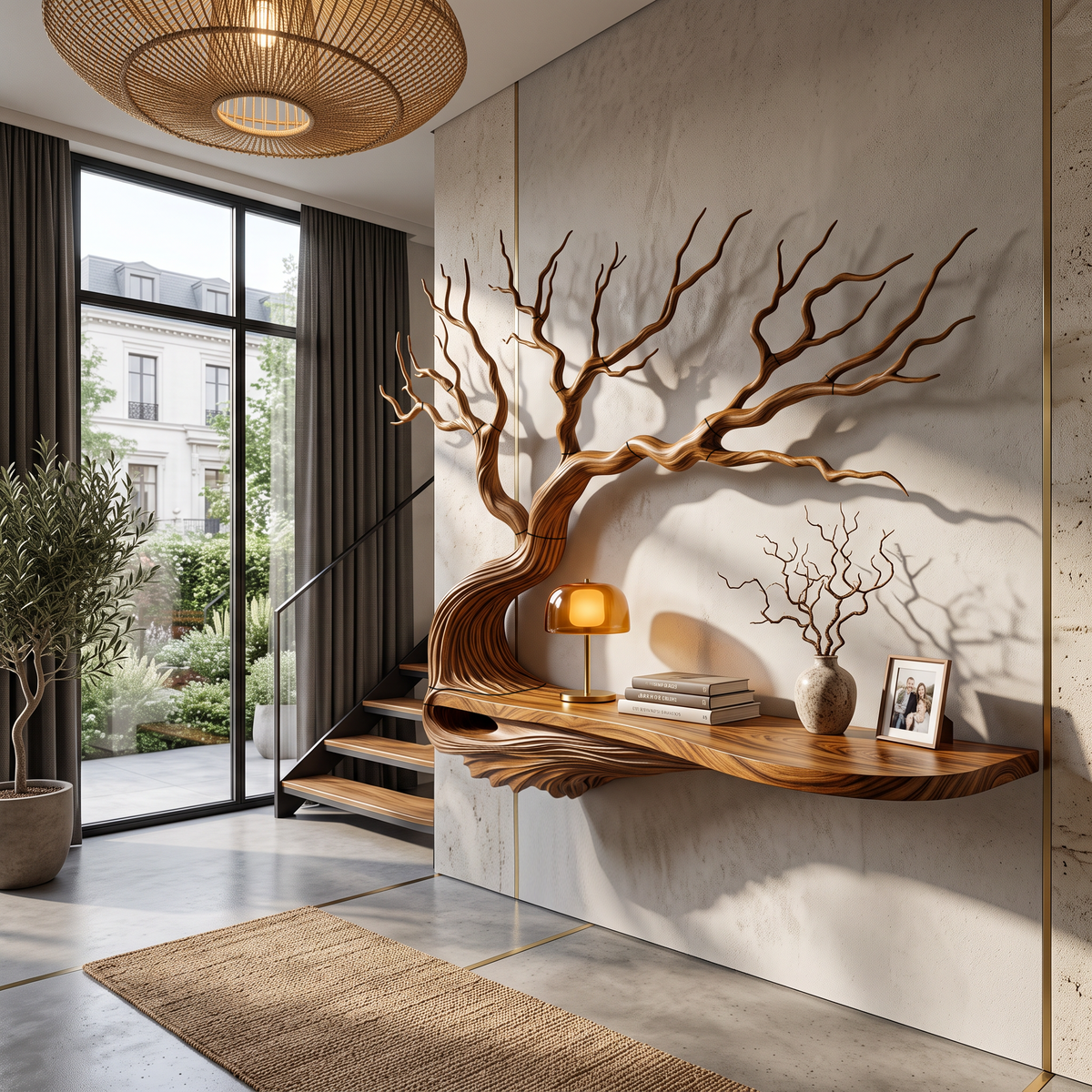 Mid Century Tree Bookcase With Asymmetrical Branch Design For Bedroom