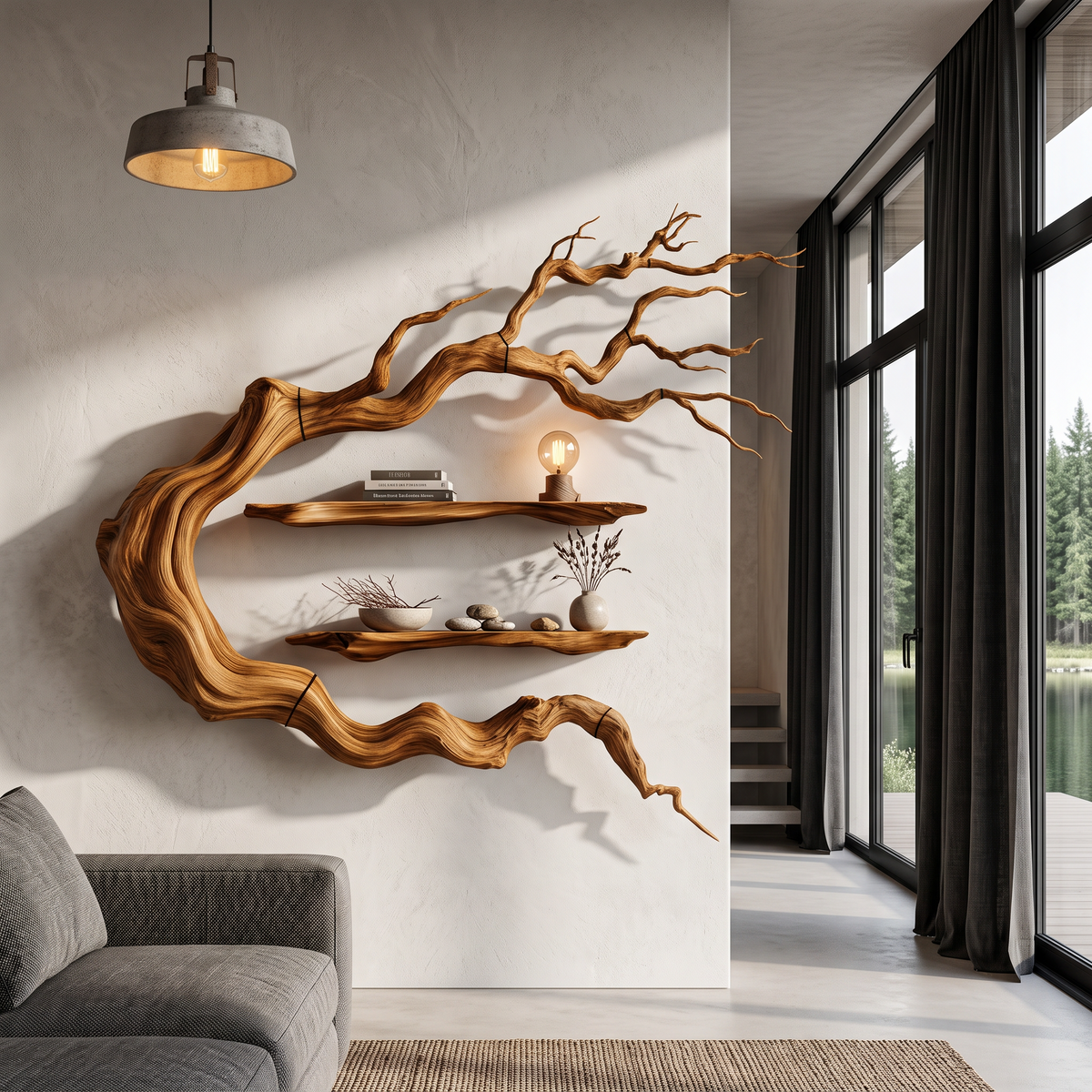 Modern Tree Bookshelf With Sculptural Wall Branch Design For Living Room