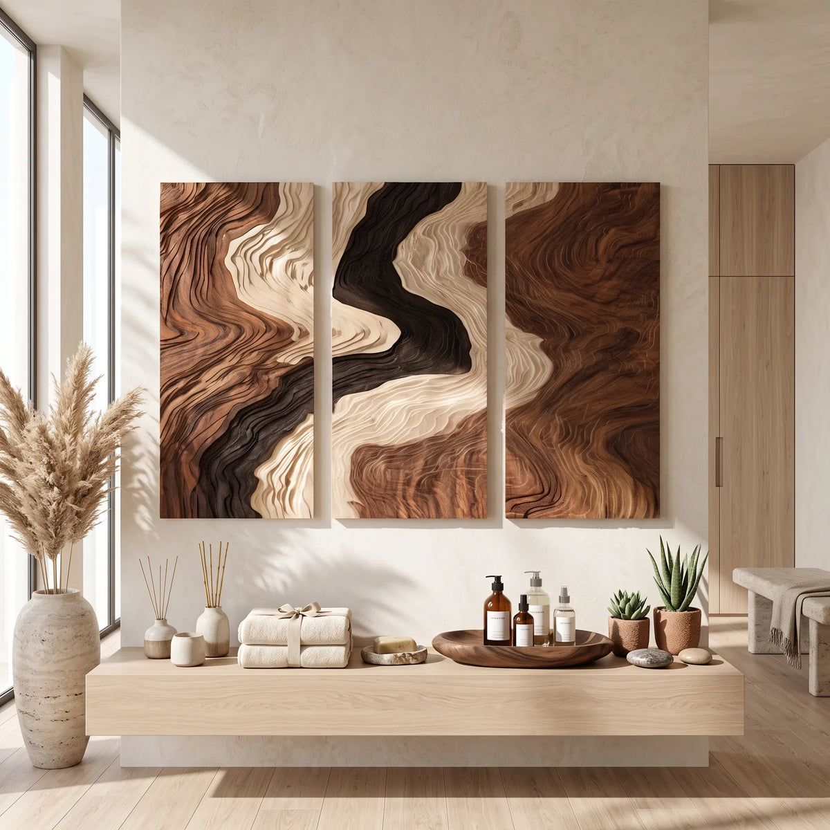 Contemporary Topographic Triptych Wall Art Luxury Bedroom