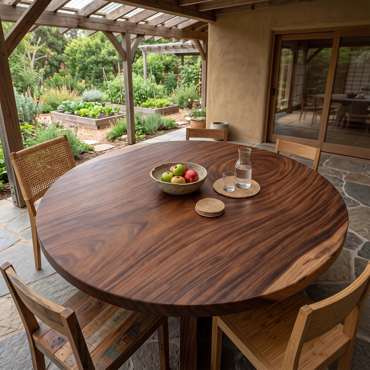 Mid Century Round Dining Table Top Garden View