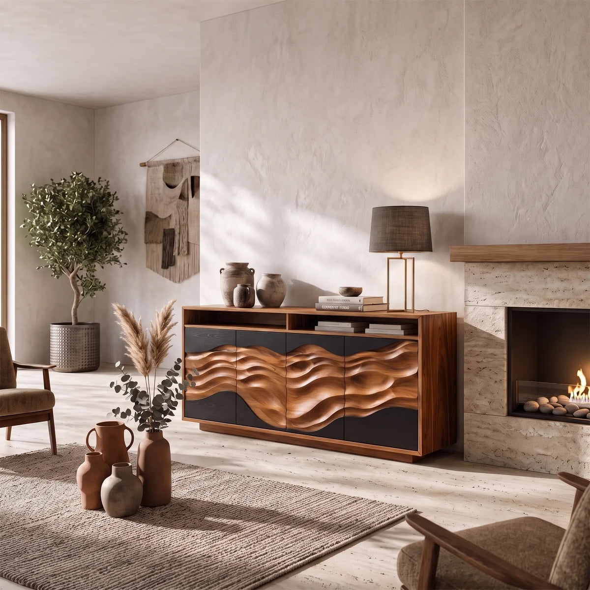 Minimalist Low Reeded Sideboard Modern Living Room