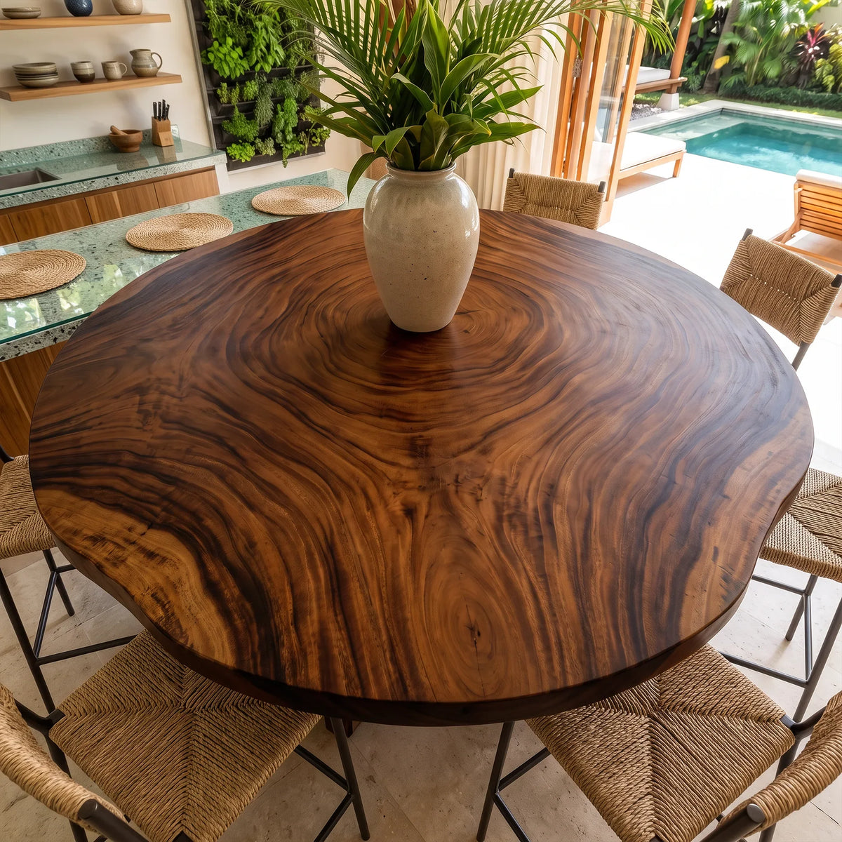 Rustic Live Edge Round Table Top 8 Seater
