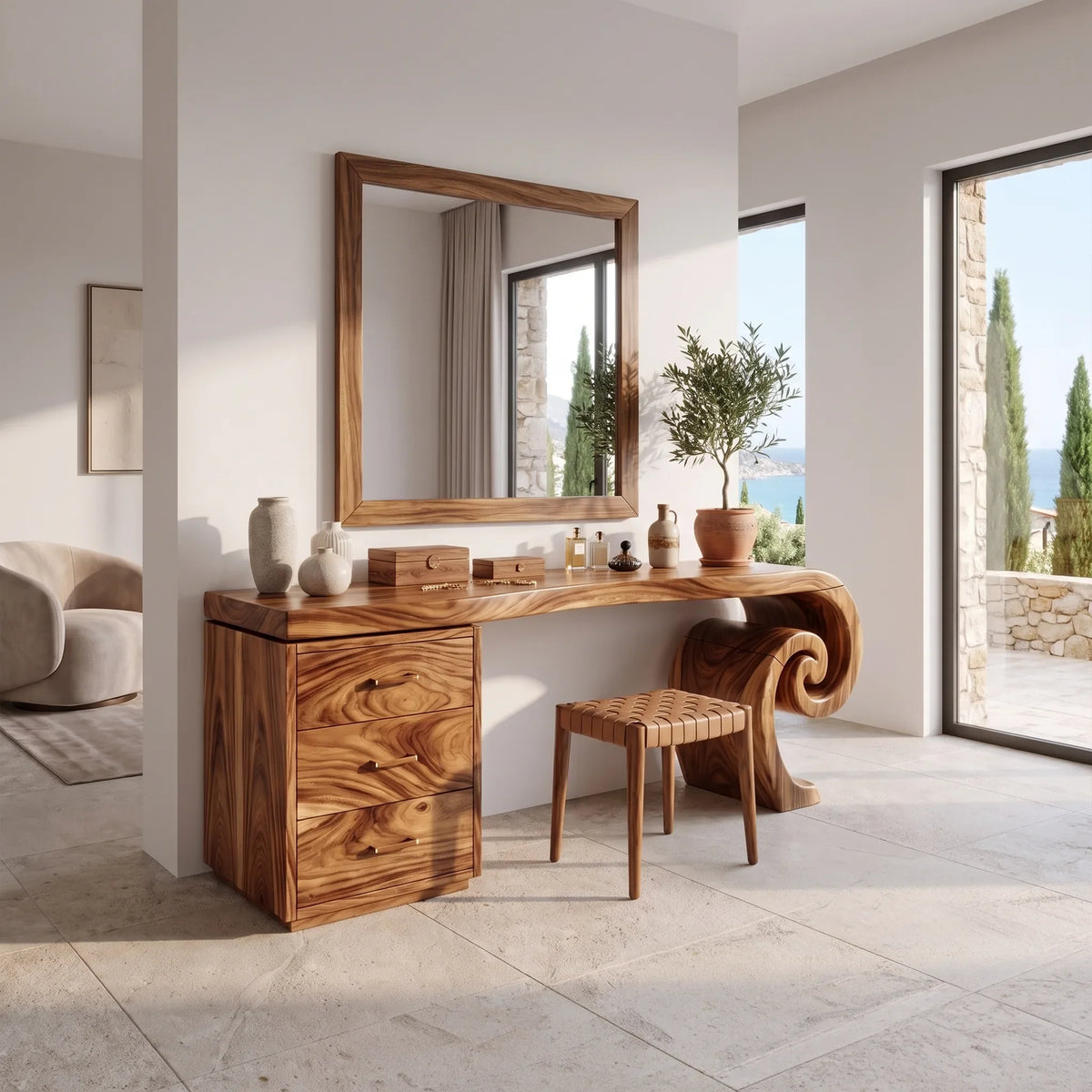 Tranquil Vanity Desk Dressing Table Makeup Vanity Spiral Accent For Bedroom