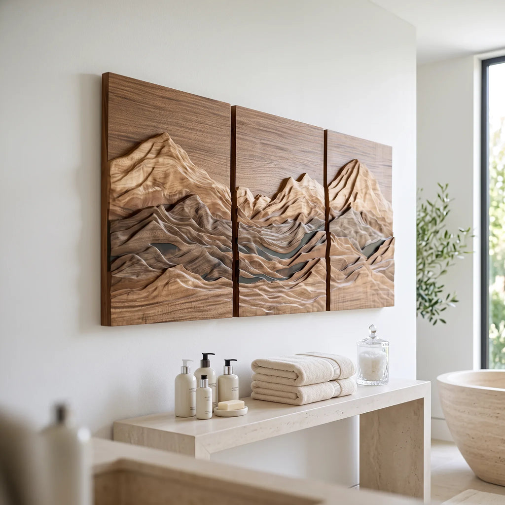 Rustic Mountain Wooden Wall Art Modern Entryway