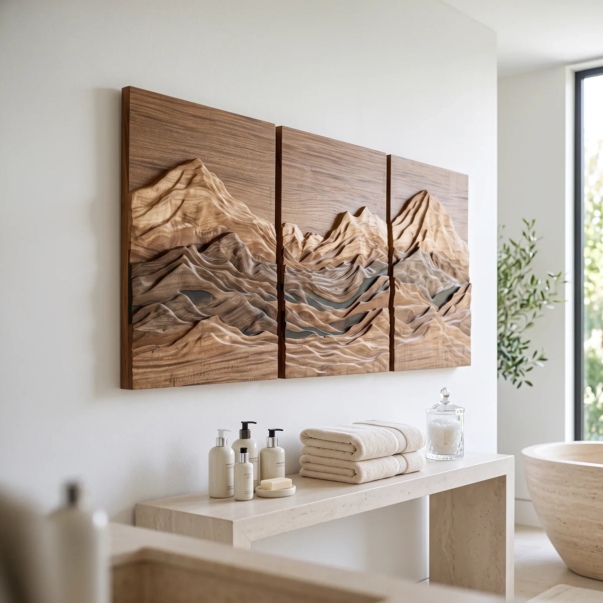 Rustic Mountain Wooden Wall Art Modern Entryway