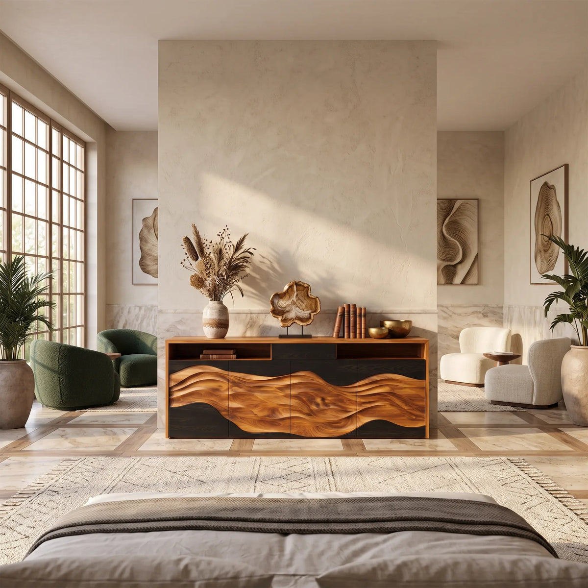 Handcrafted Wave Carved Buffet Modern Dining Room