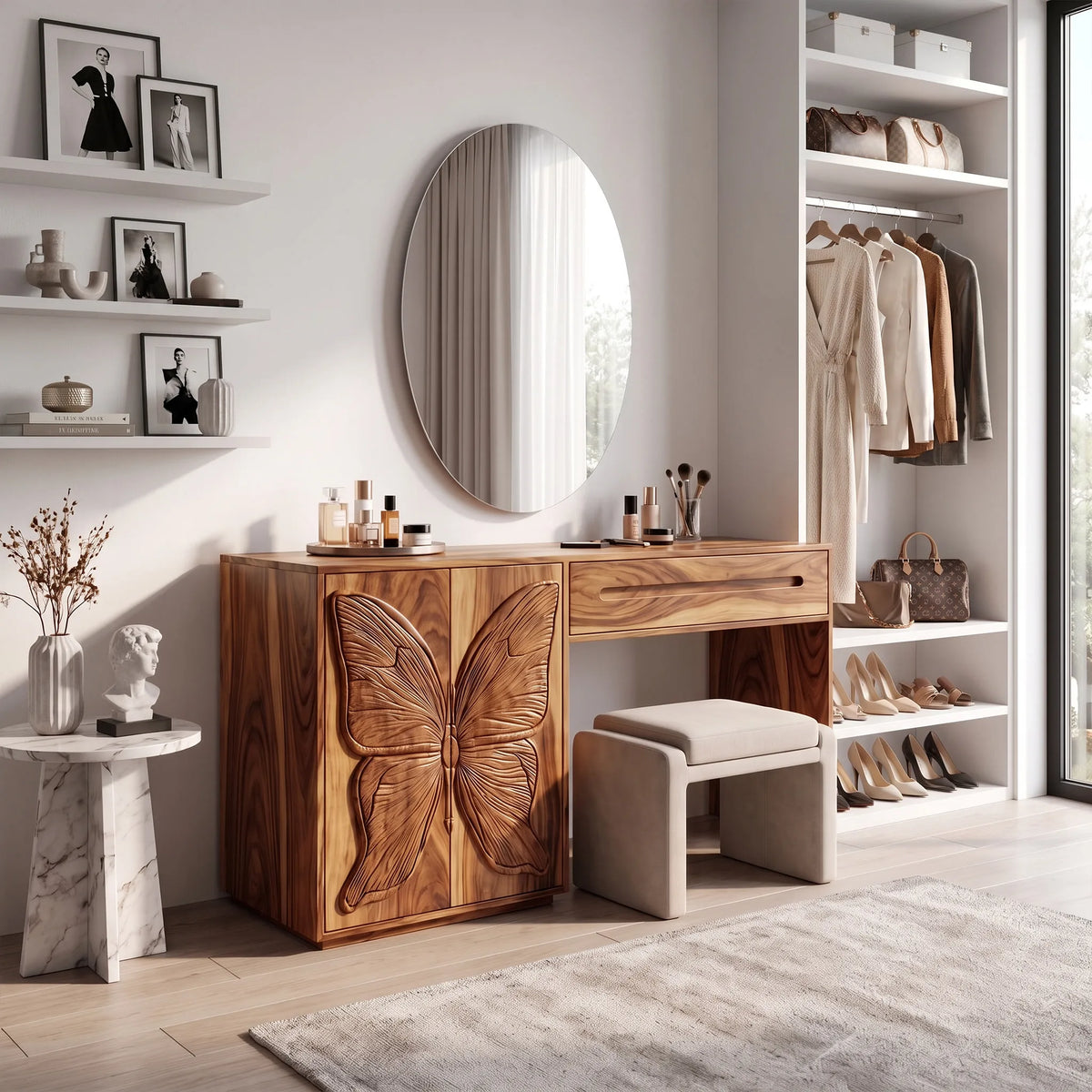 Dreamy Bedroom Vanity Makeup Vanity Desk Butterfly Cabinet For Dressing Room