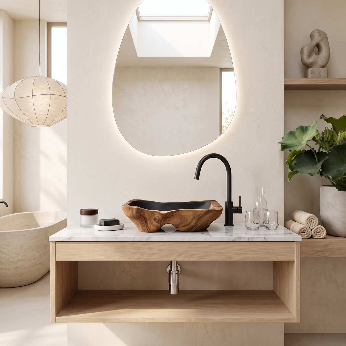 Mid Century Rustic Wooden Vessel Sink For Bathroom Ideas