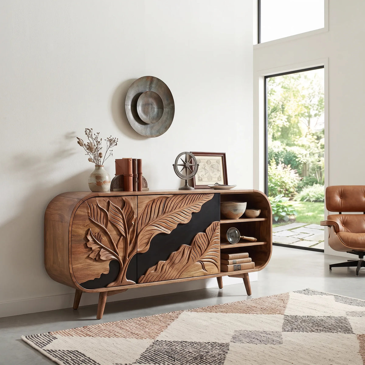 Organic Modern Carved Sideboard Cabinet Living Room