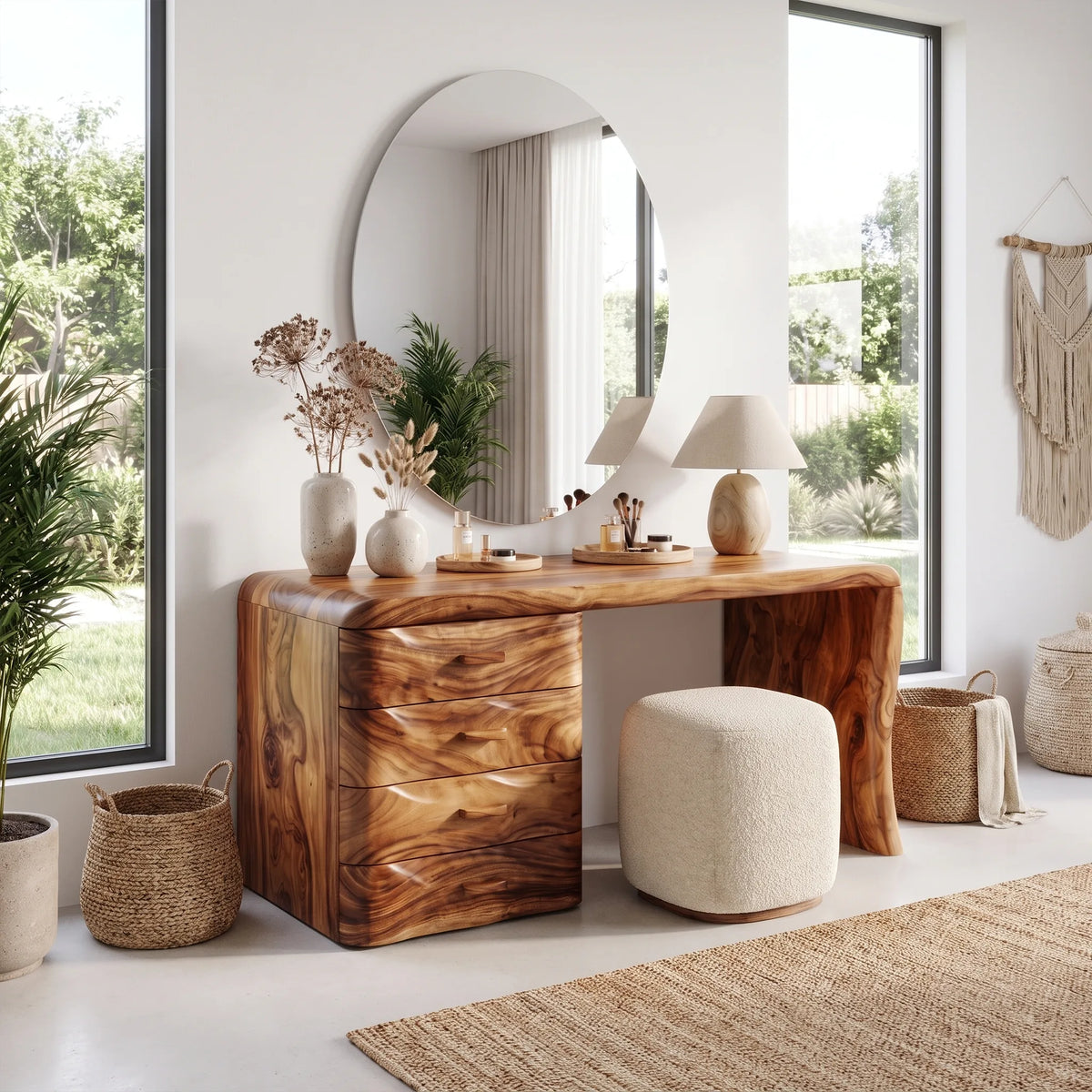 Sophisticated Modern Vanity Desk Makeup Vanity Wave Drawers For Bedroom