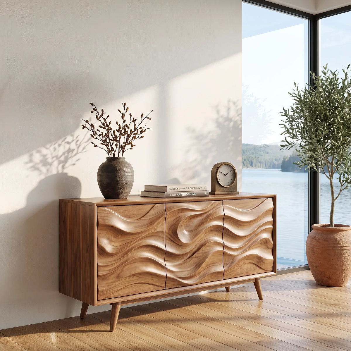 Organic Modern Wave Carved Sideboard Dining Room