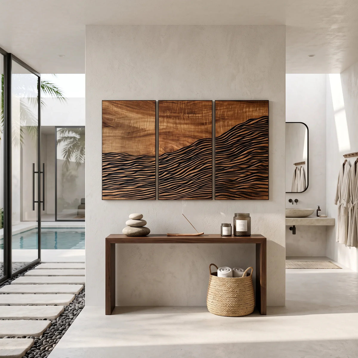 Coastal Abstract Wood Wall Art Master Bedroom