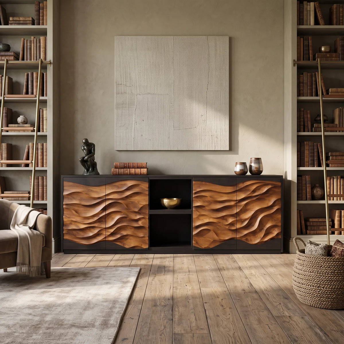 Modern Dune Carved Credenza Open Living Room