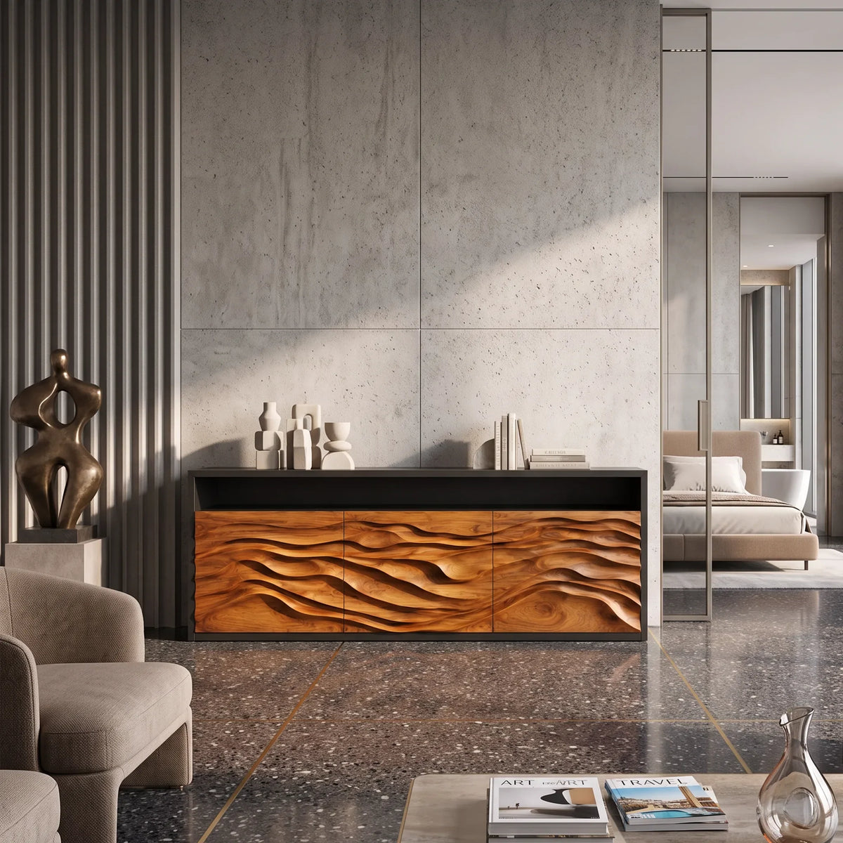 Contemporary Fluted Credenza Cozy Living Room
