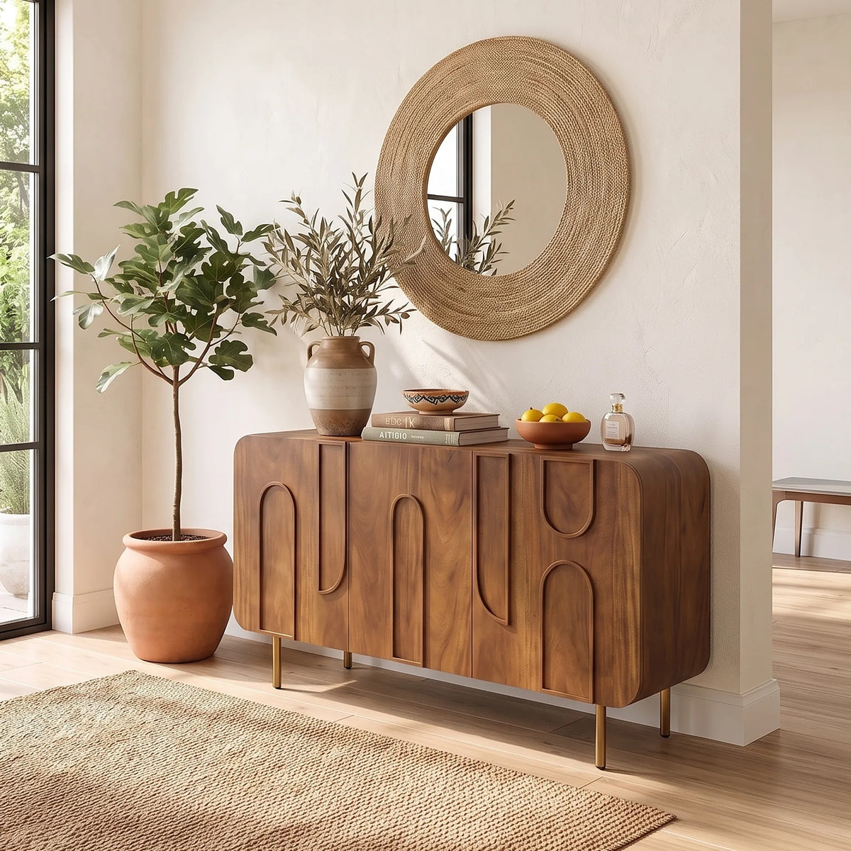 Mid Century Geometric Buffet Cabinet Living Room