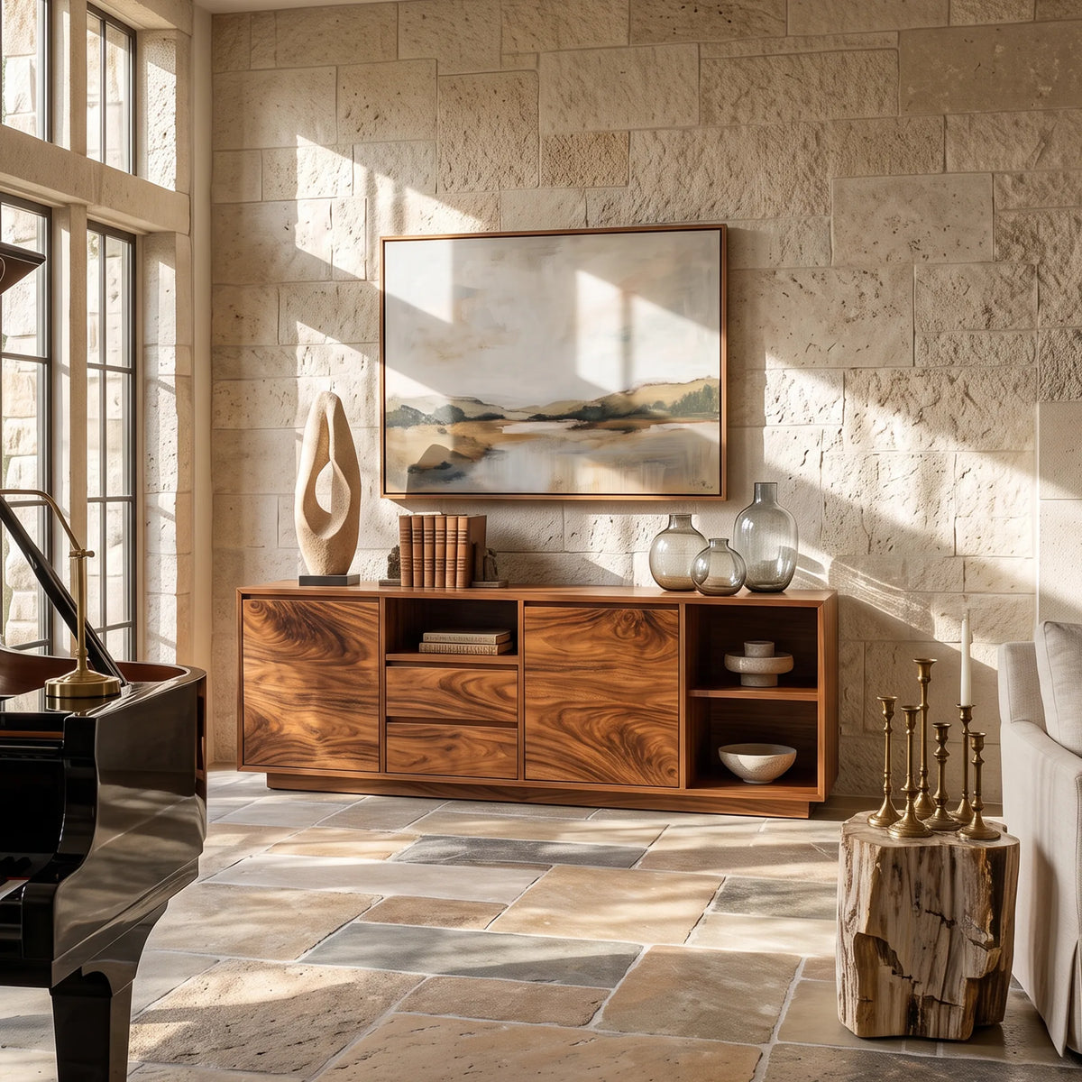 Modern Ripple Front Sideboard Open Entryway Hallway