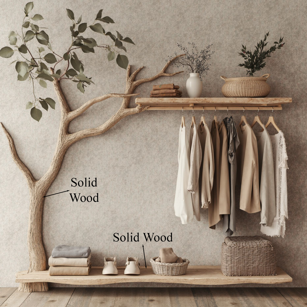 Solid Wood Coat Hanger Stand Coat Rack With Shelf Decorative Hooks