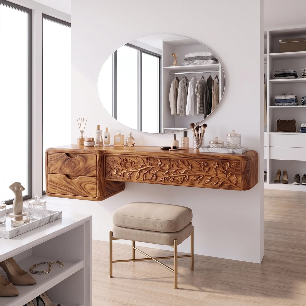 Tranquil Makeup Vanity Vanity Desk Dressing Table Sculptural Base For Bedroom