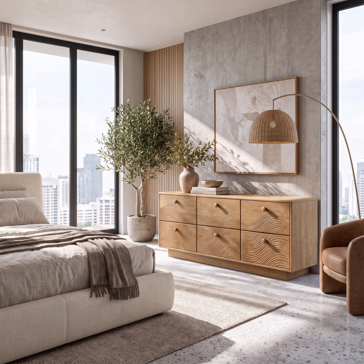 Rustic Bedroom Dresser With Low Profile Form And Simple Drawer Design