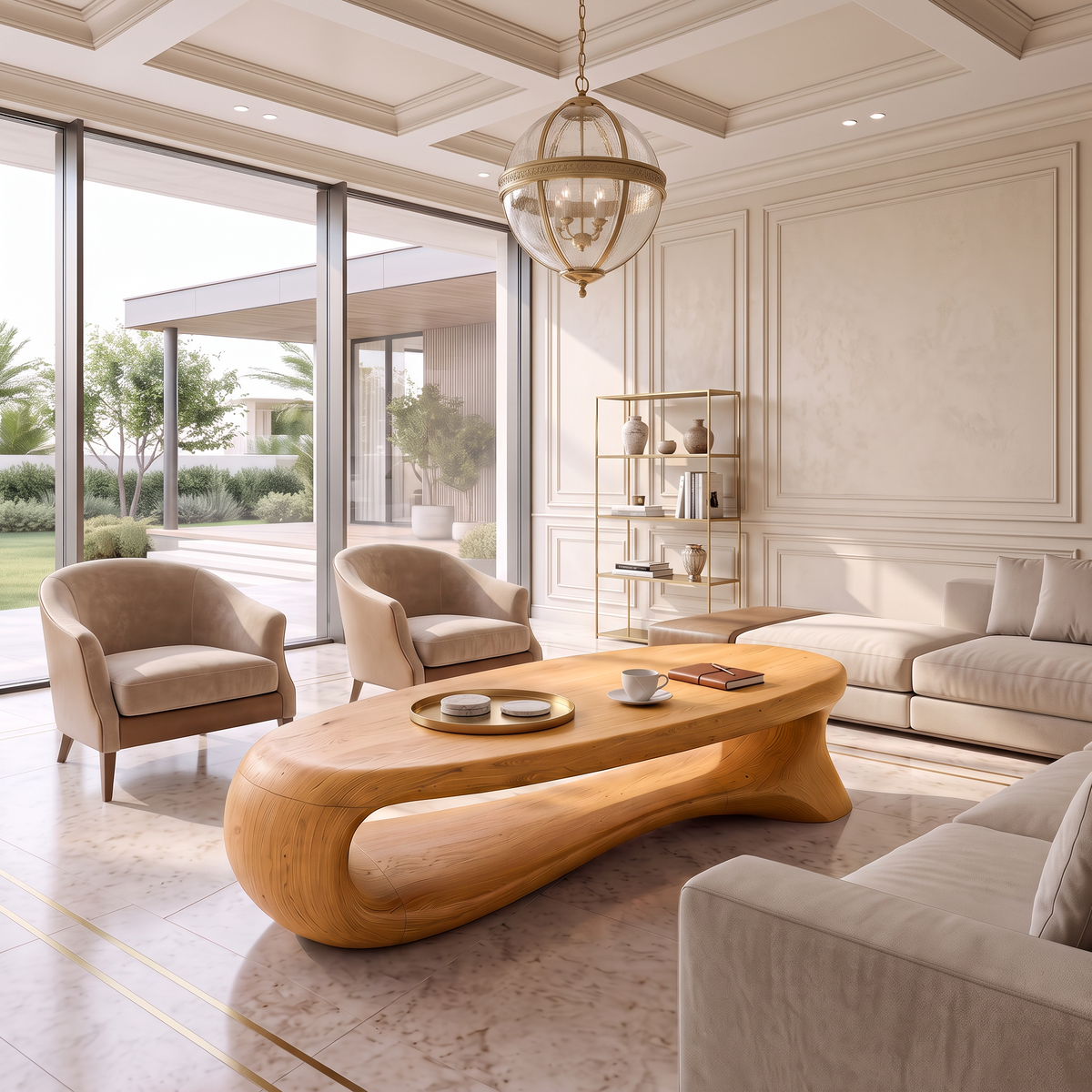 Contemporary Wooden Coffee Table With Oval Top Design For Living Room