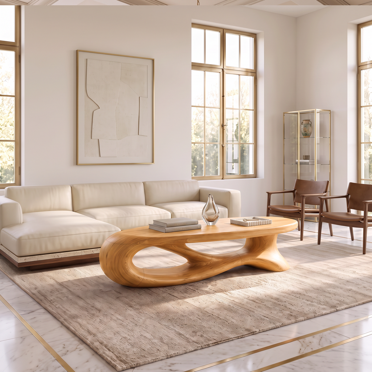 Modern Oval Coffee Table With Smooth Curved Profile For Living Room