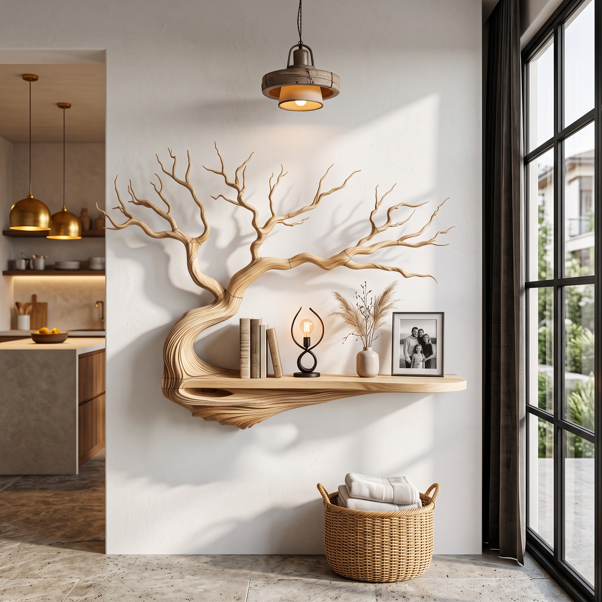 Mid Century Tree Bookcase With Asymmetrical Branch Design For Bedroom