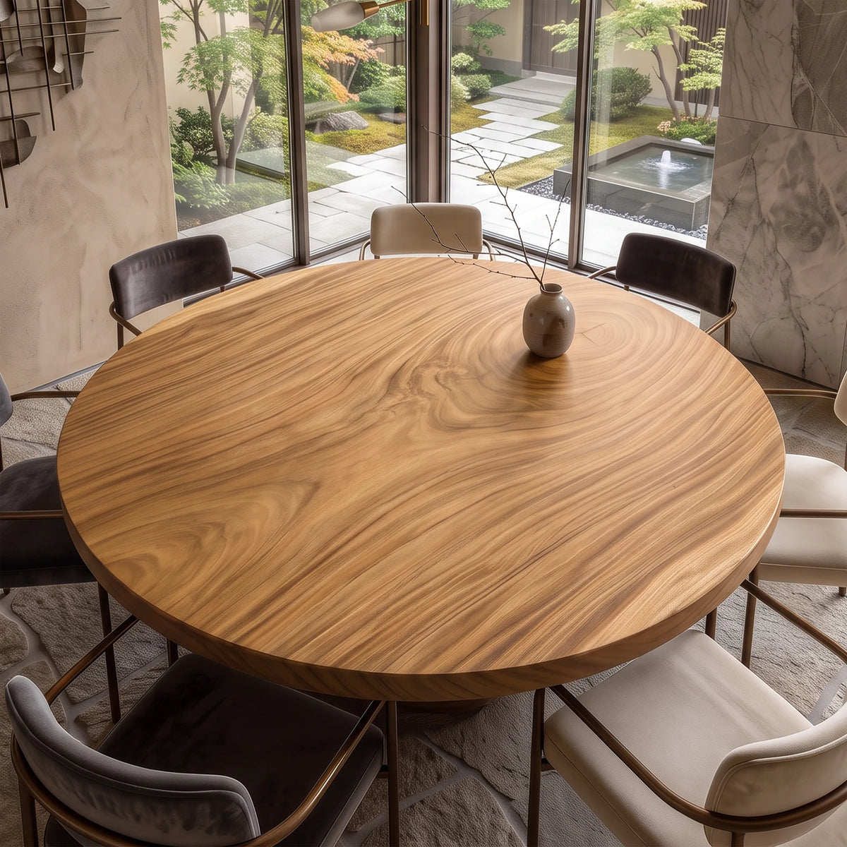 Mid Century Round Dining Table Top Garden View
