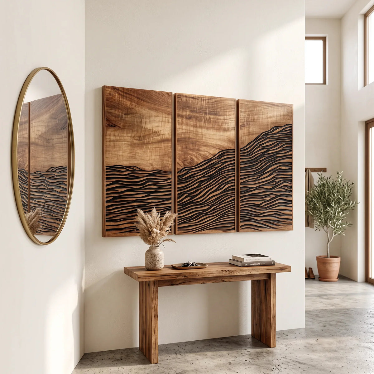 Coastal Abstract Wood Wall Art Master Bedroom