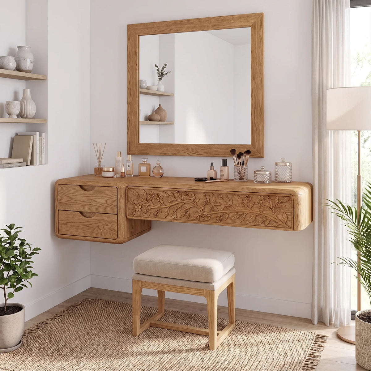 Tranquil Makeup Vanity Vanity Desk Dressing Table Sculptural Base For Bedroom